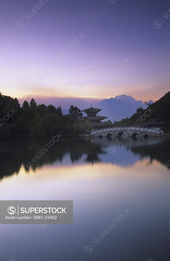 China, , Lijiang, Black Dragon Pool at dusk