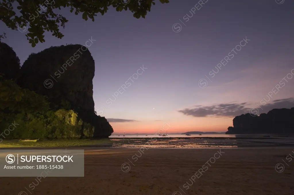 Thailand, , Krabi, West Railae beach at dusk