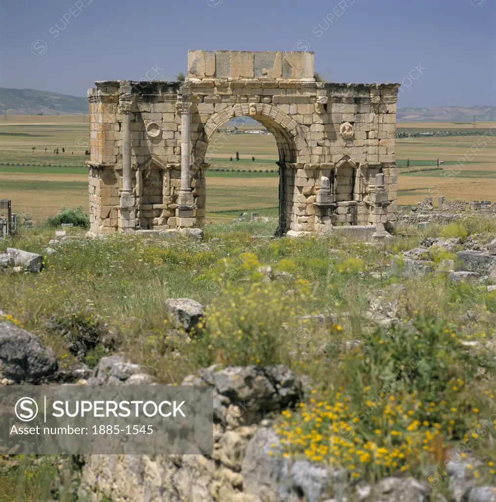 Morocco, , Meknes, Roman ruins at Volubilis - Triumphal Arch