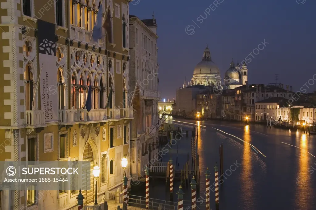 Italy, Veneto, Venice, Santa Maria della Salute at night