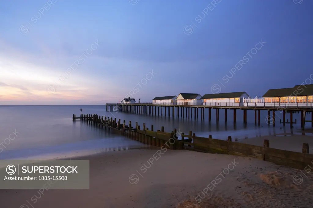 UK - England, Suffolk, Southwold, The pier at dawn