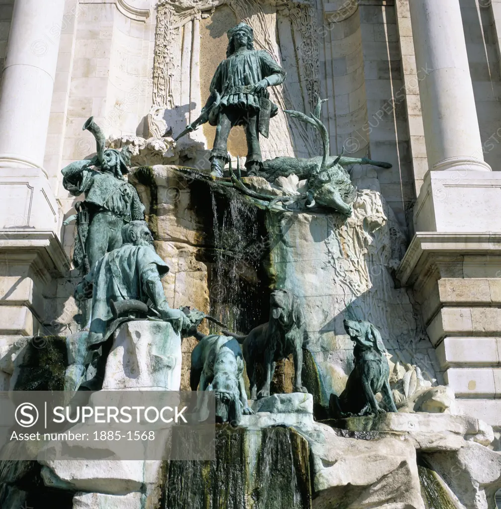 Hungary, , Budapest, Matthias Fountain at Buda Palace - close up