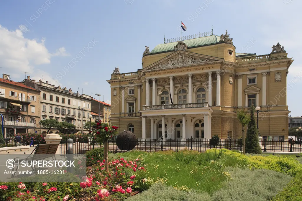 Croatia, Kvarner Gulf, Rijeka, View across gardens to National Theatre