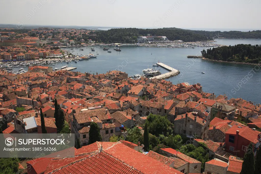 Croatia, Istria, Rovinj, View over town from Cathedral of St Euphemia