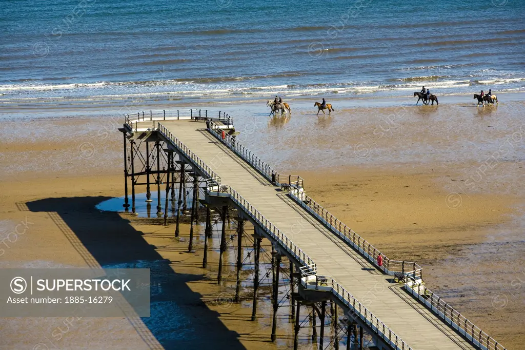 UK - England, Cleveland, Saltburn, Horse riders on the beach