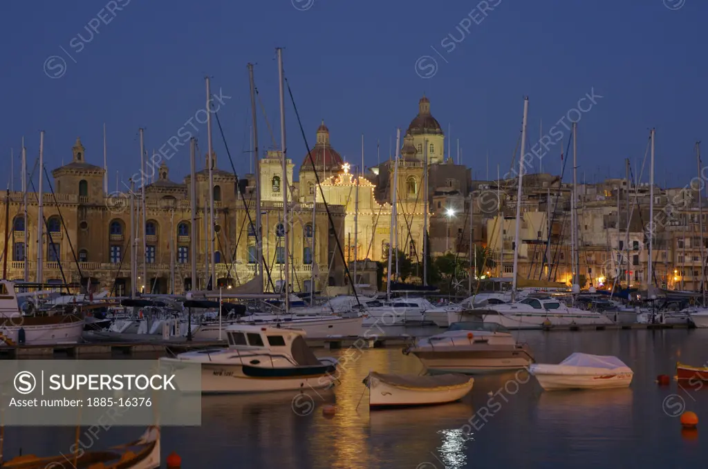 Maltese Islands, Malta, Cottonera, Cottonera Yacht Marina at dusk