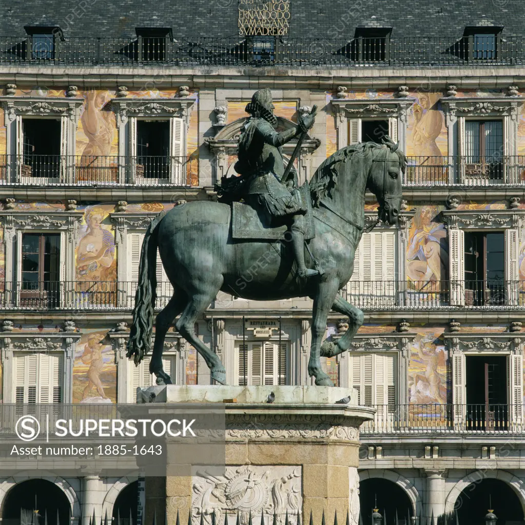 Spain, , Madrid, Plaza Mayor - Felipe III on Horseback