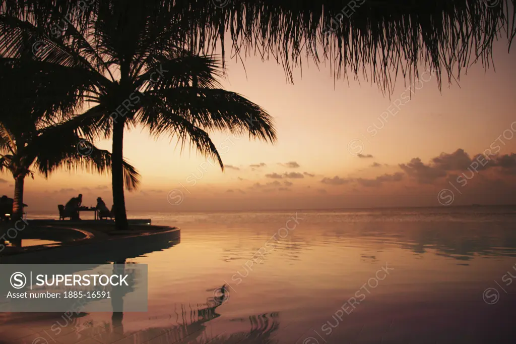 The Maldives, , General, Infinity pool at dusk