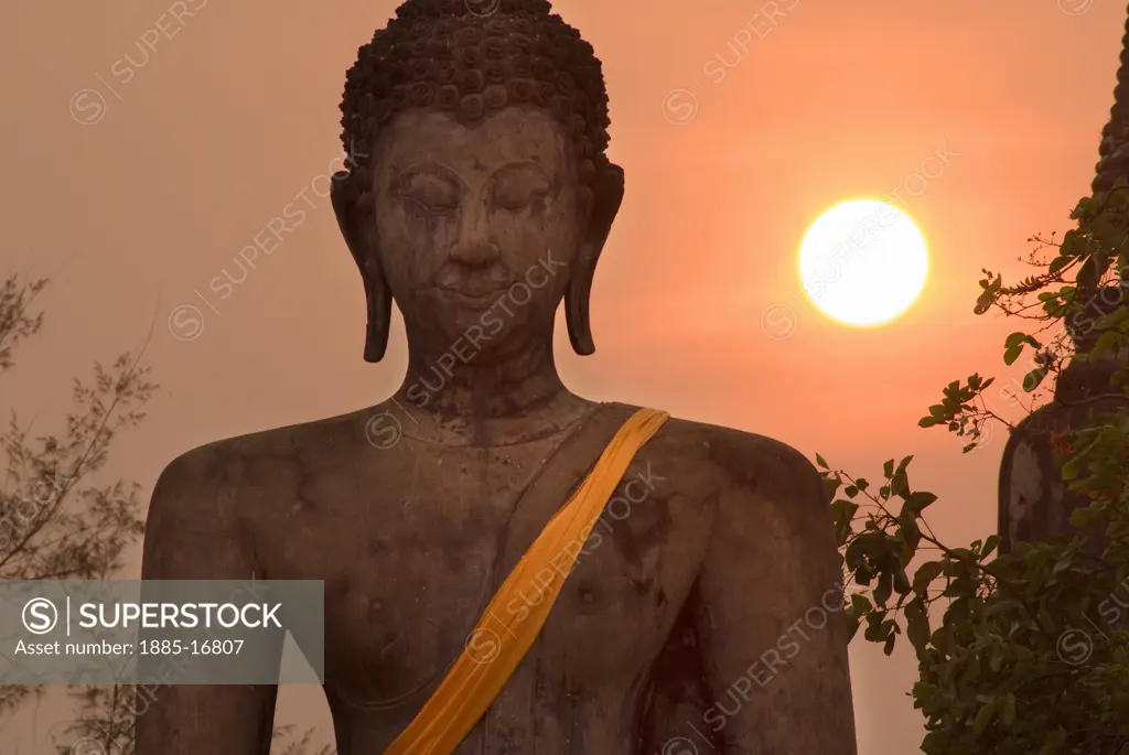Thailand, , Sukhothai Historical Park, Close up of Buddha statue at Wat Mahathat