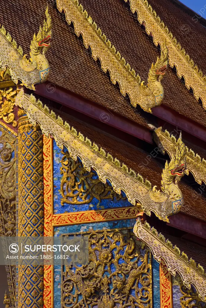 Thailand, , Chiang Mai, Wat Phra Singh - detail of temple
