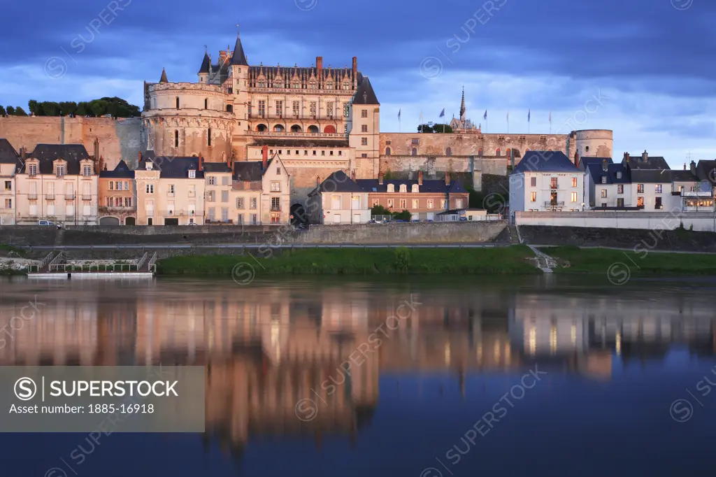 France, The Loire, Amboise, Chateau reflected in the Loire