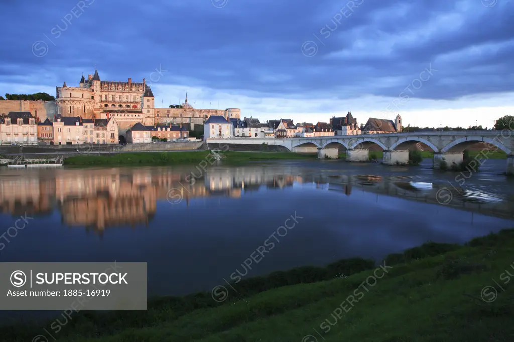 France, The Loire, Amboise, Chateau reflected in the Loire