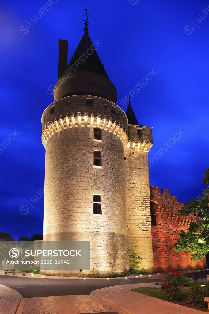France, The Loire, Langeais, View of the chateau at night