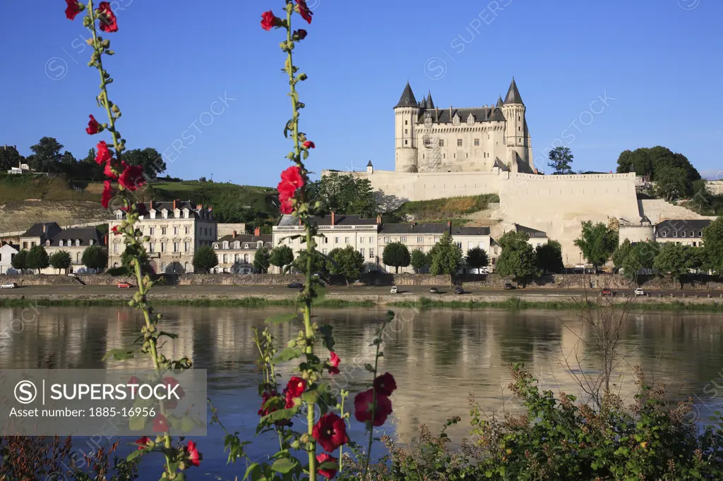 France, The Loire, Saumur, View across the Loire to the chateau