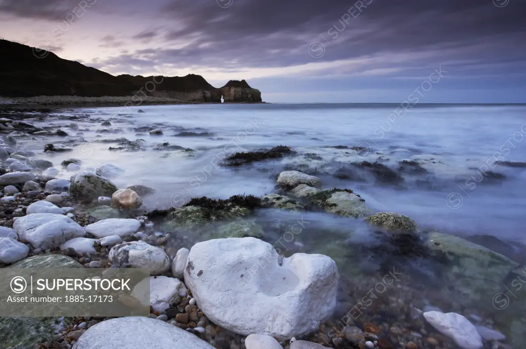 UK - England, Yorkshire, Flamborough Head, Thornwick Bay in winter