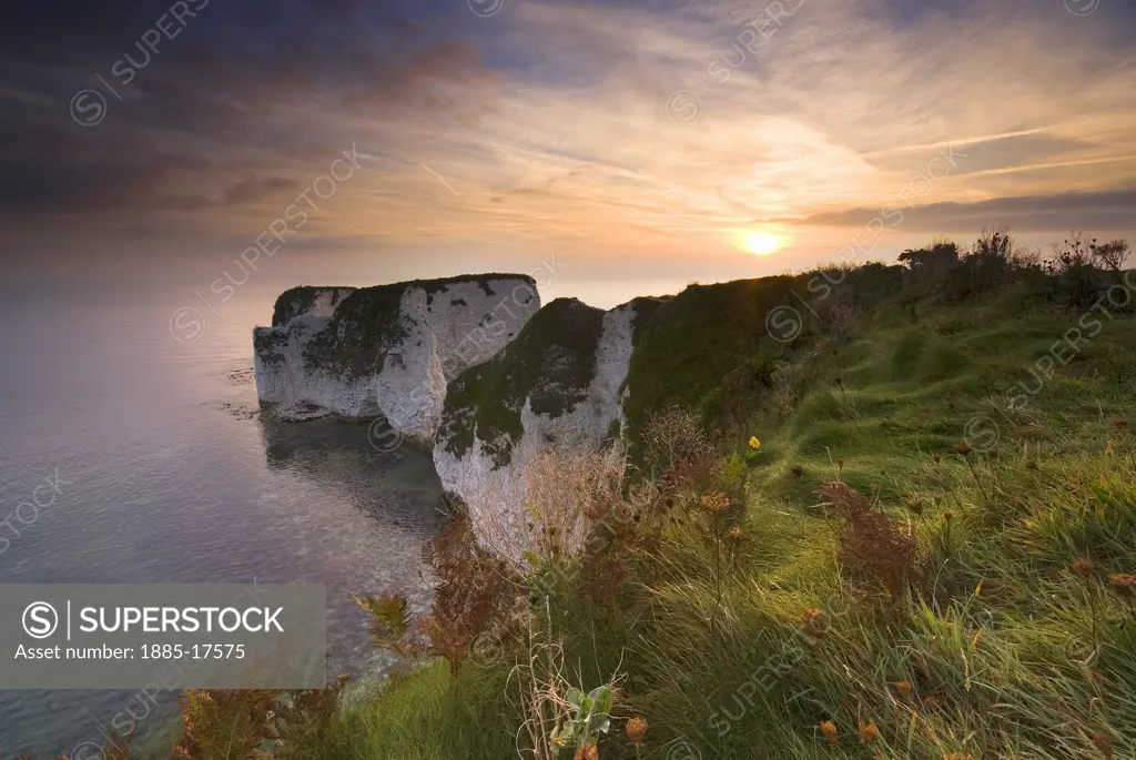 UK - England, Dorset, Purbeck, Old Harry Rocks at dawn