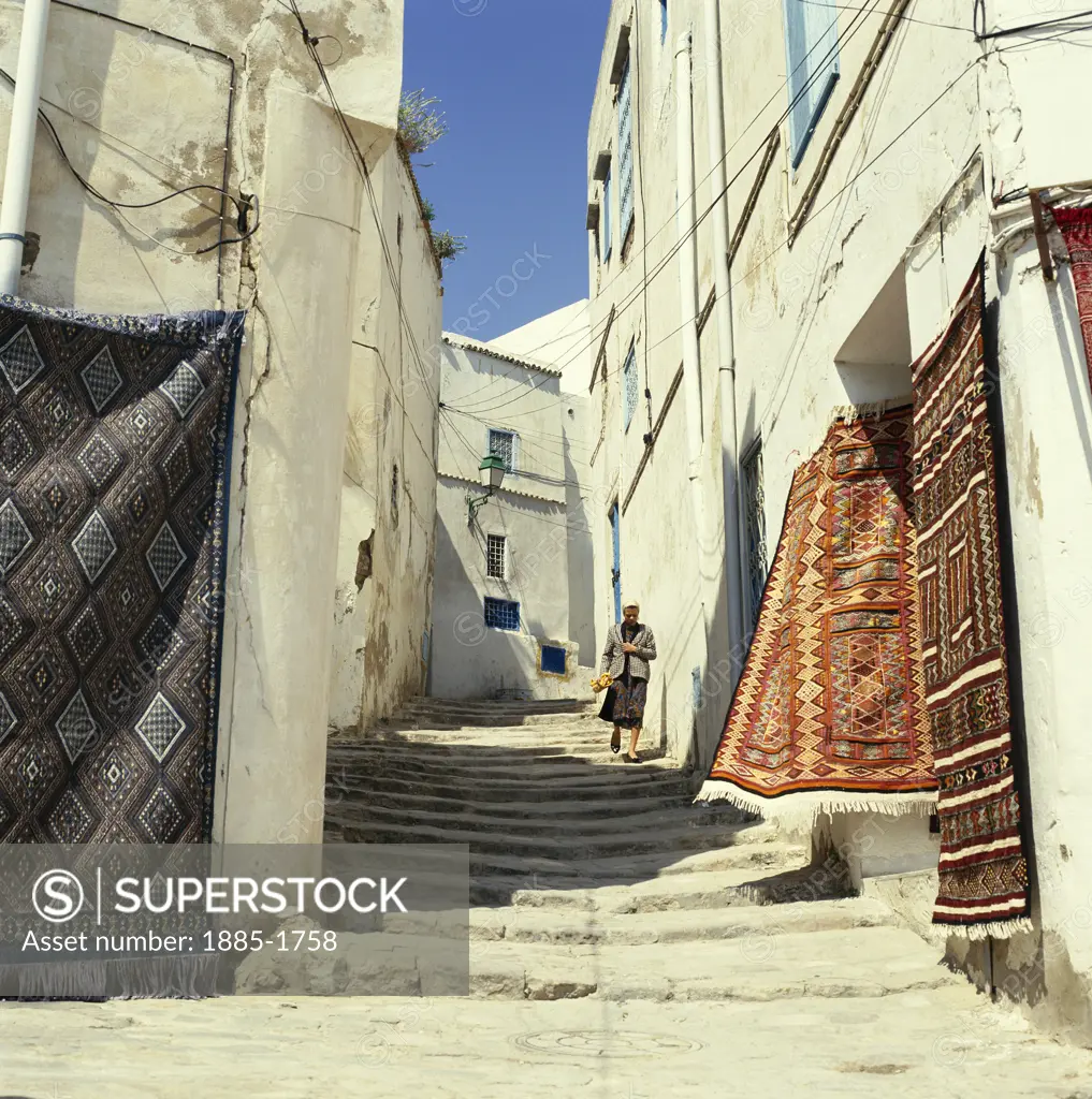 Tunisia, Tunis, Sidi Bou Said, Street Scene