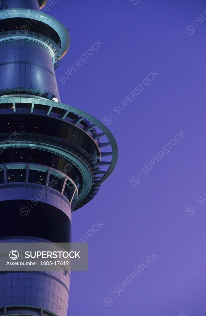 New Zealand, North Island, Auckland, Skytower at dusk - detail