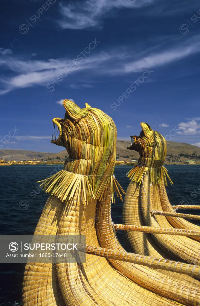 Peru, , Uros Island, Reed boats on Lake Titicaca
