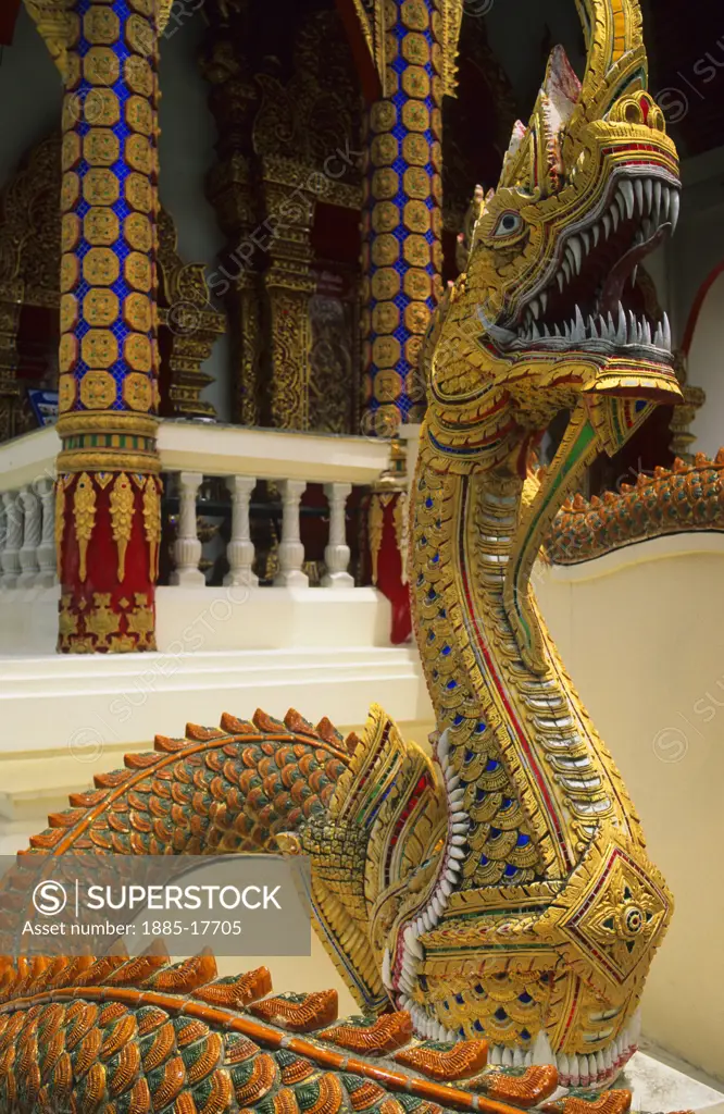Thailand, , Chiang Mai, Wat Phra Singh - dragon statue