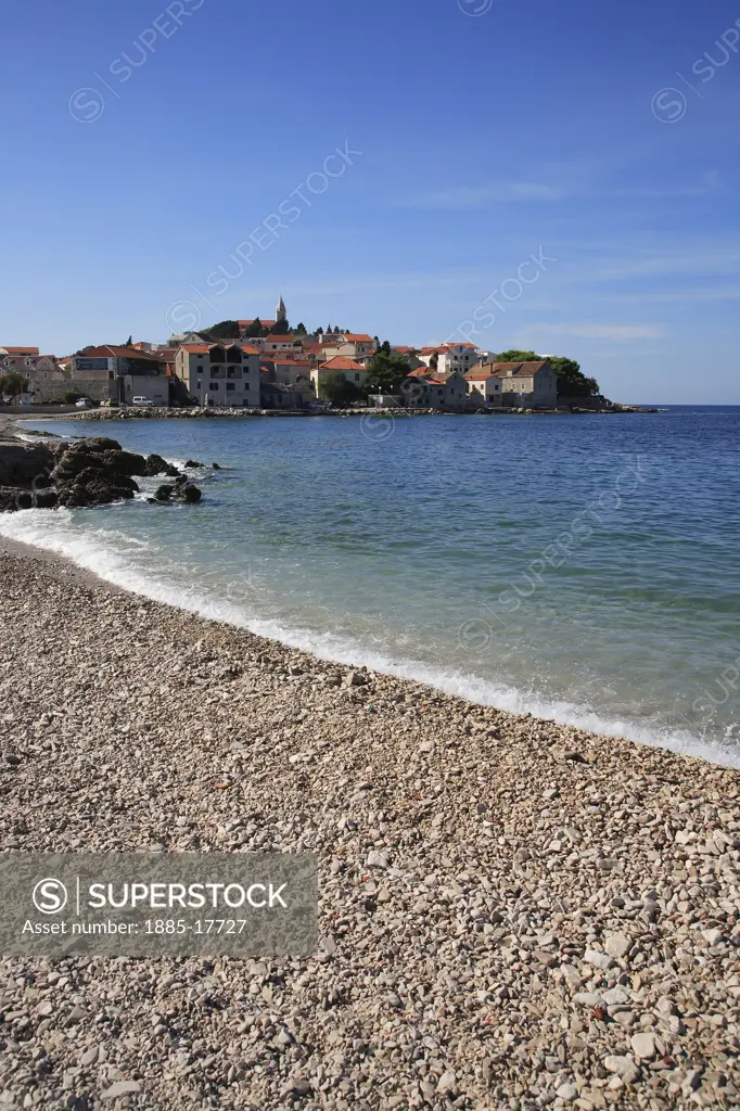 Croatia, Dalmatia, Primosten, View of town from beach