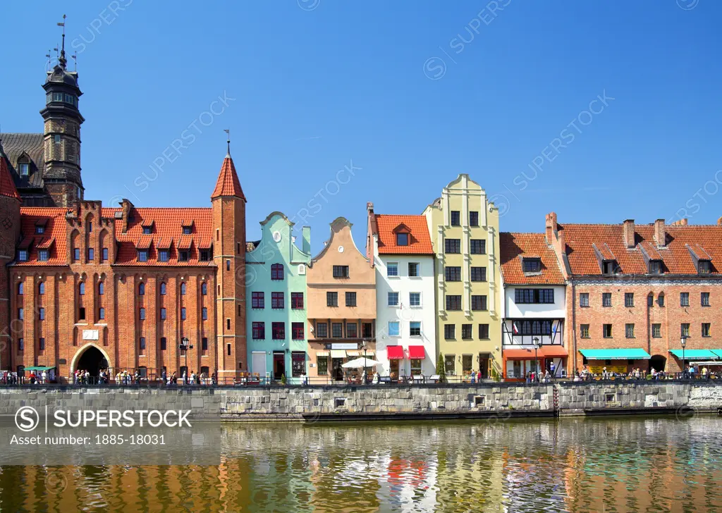 Poland, , Gdansk, Riverside buildings in the Old Town