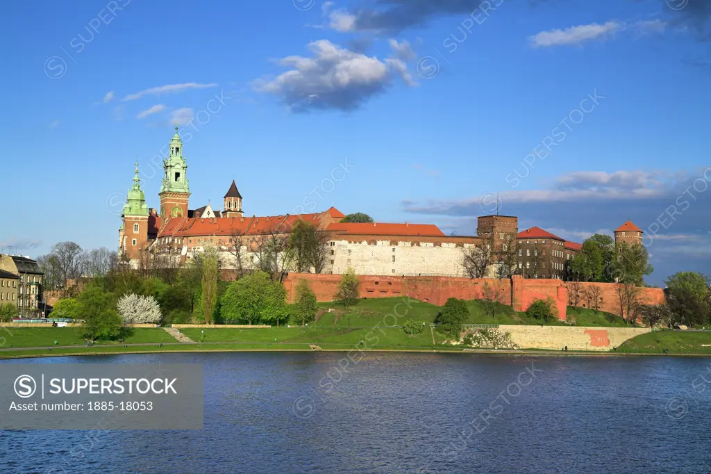 Poland, , Krakow, Royal Castle at Wawel across Vistula River