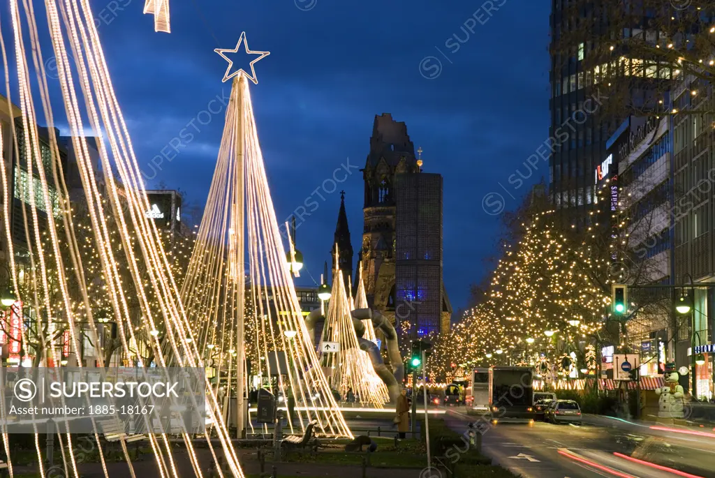 Germany, Brandenburg, Berlin, Christmas lights on Kurfurstendamm