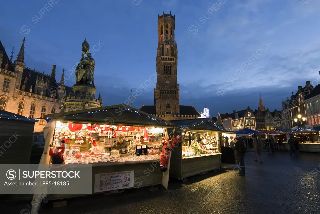 Belgium, Flanders, Bruges, Christmas Market in the Market Square