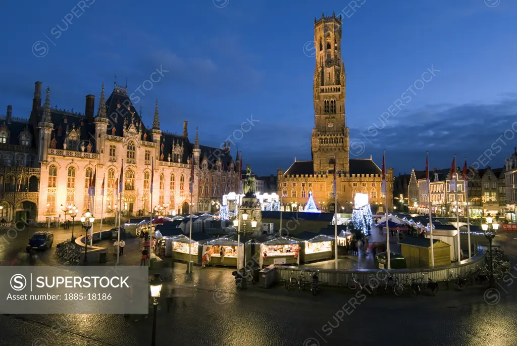 Belgium, Flanders, Bruges, Christmas Market in the Market Square