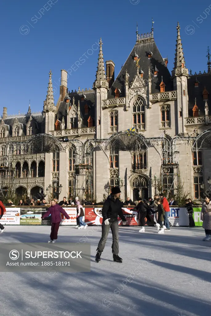 Belgium, Flanders, Bruges, Christmas ice rink in the Market Square