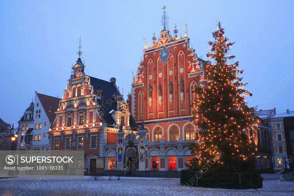 Latvia, , Riga, House of Blackheads with Christmas Tree