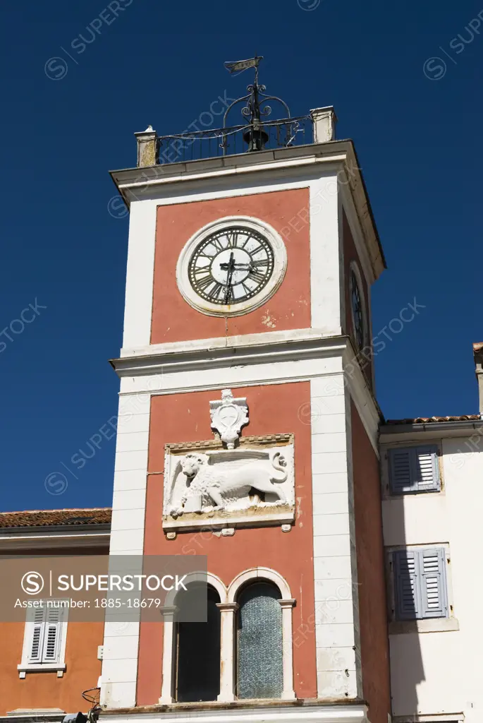 Croatia, Istria, Rovinj, The belltower on Trg Marsala Tita