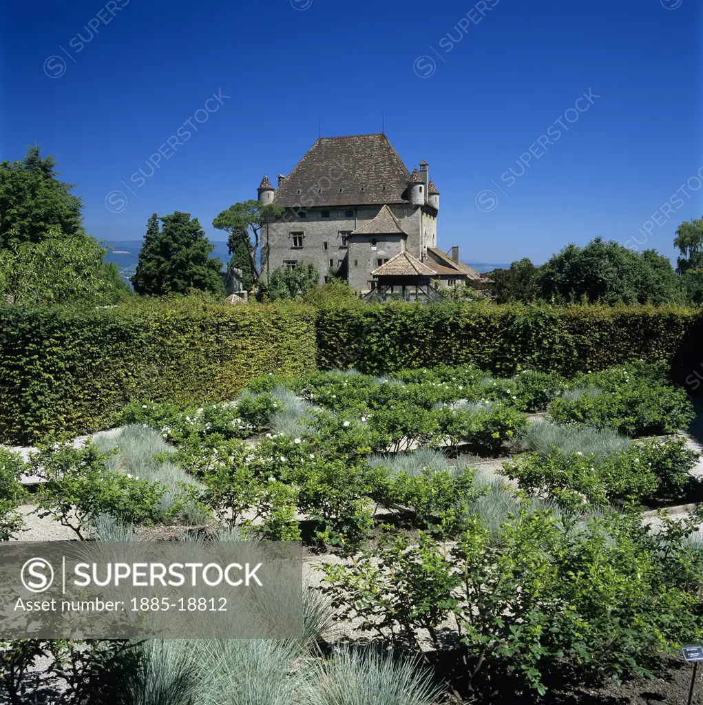 France, Rhone Alpes, Yvoire, Chateau Yvoire and Jardin des Cinq Sens