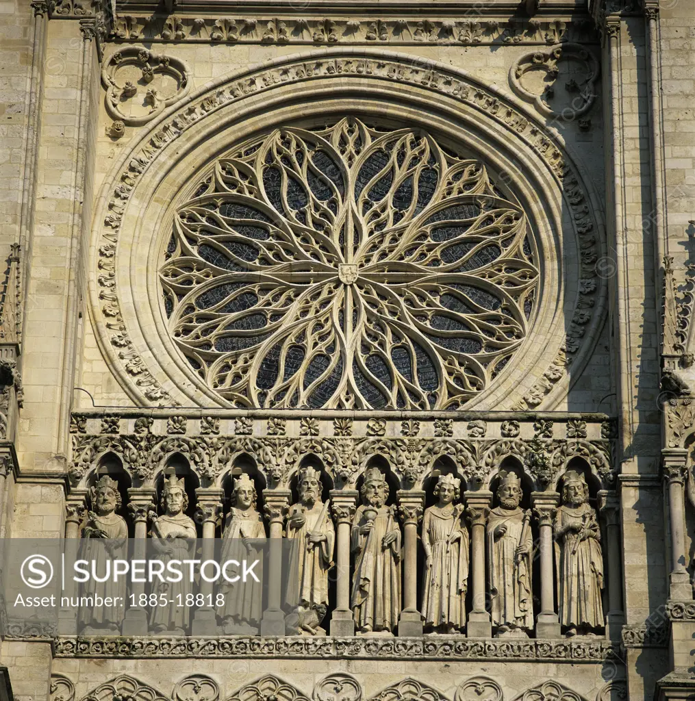 France, Picardy, Amiens, Notre Dame Cathedral - detail of west front