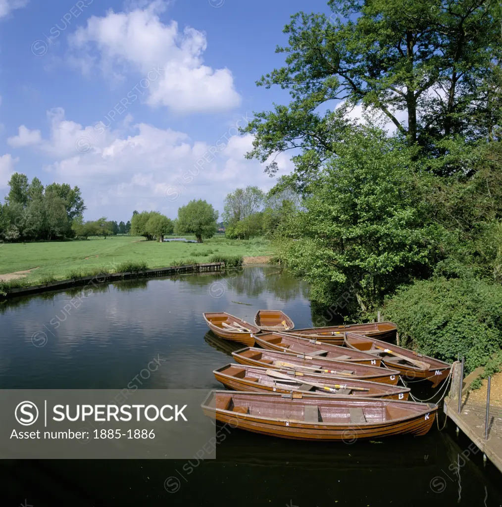 UK - England, Suffolk, Flatford, River Stour with Rowing Boats