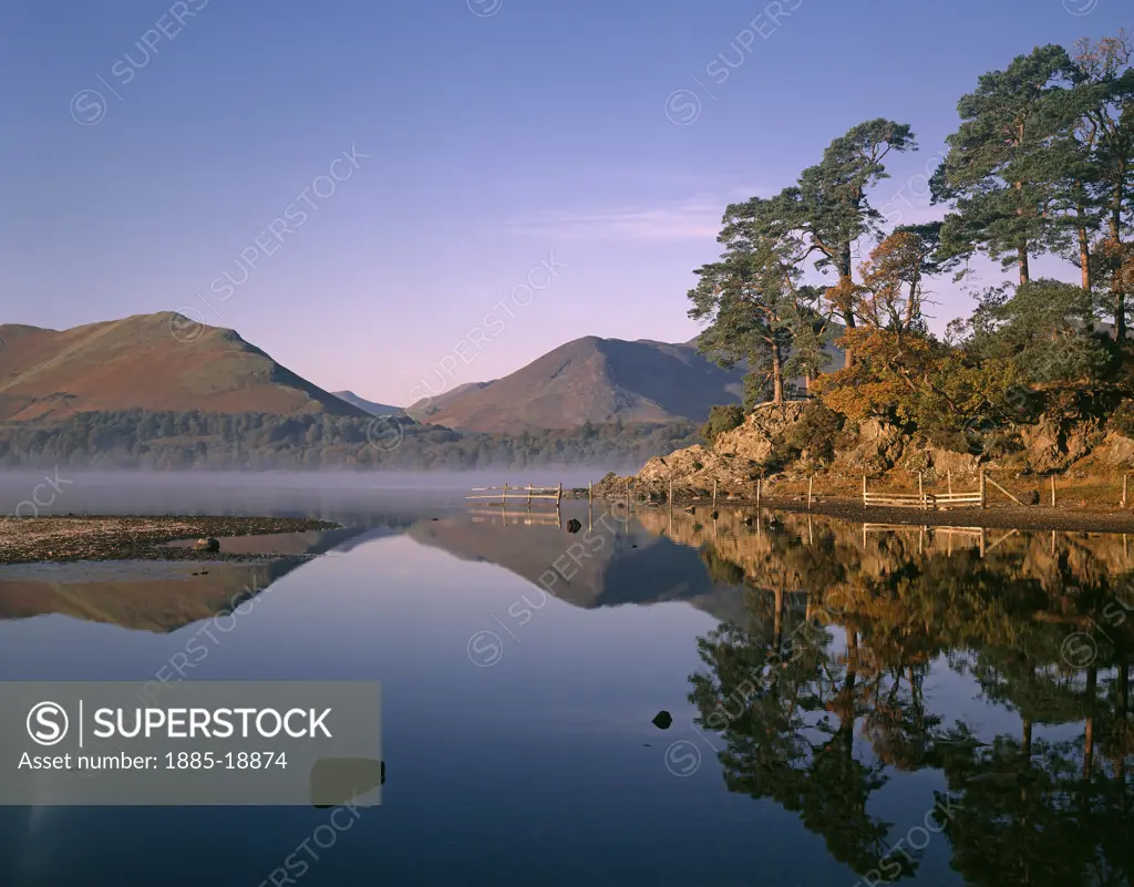 UK - England, Cumbria, Derwentwater, Friars Crag with reflections in lake