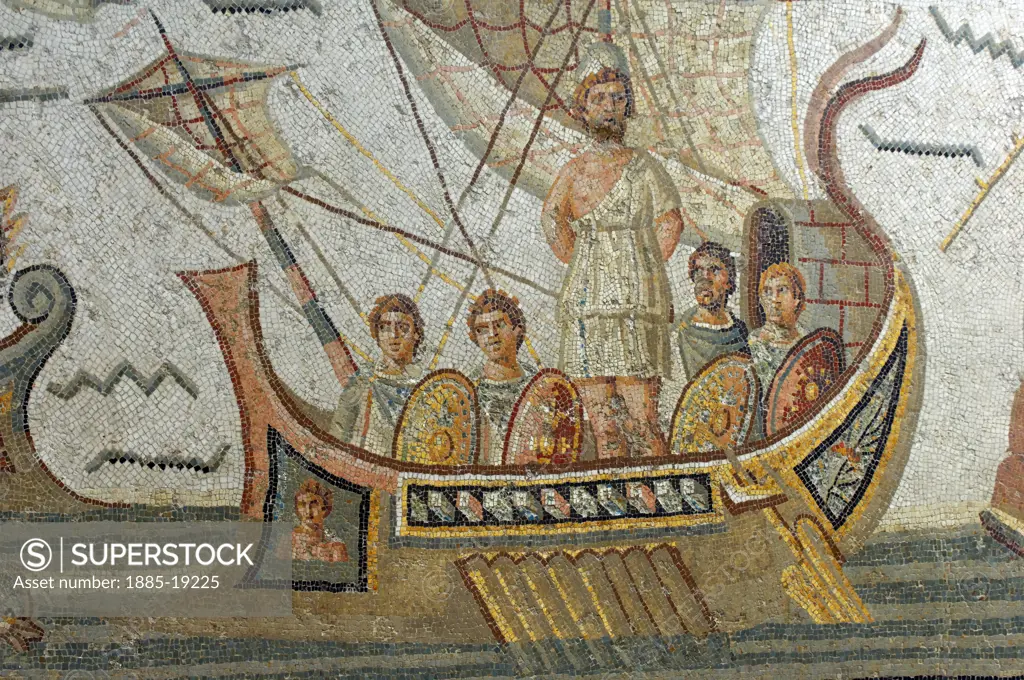Tunisia, Tunis, Tunis, Bardo Museum - detail of Ulysses mosaic