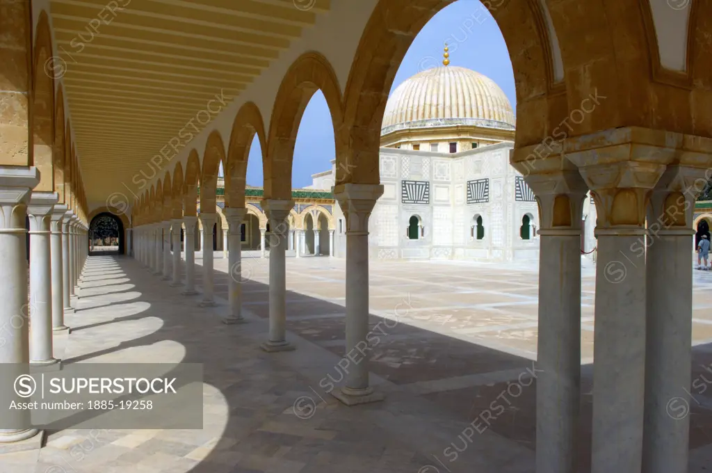 Tunisia, The Sahel, Monastir, Mausoleum of Habib Bourguiba - colonnaded courtyard