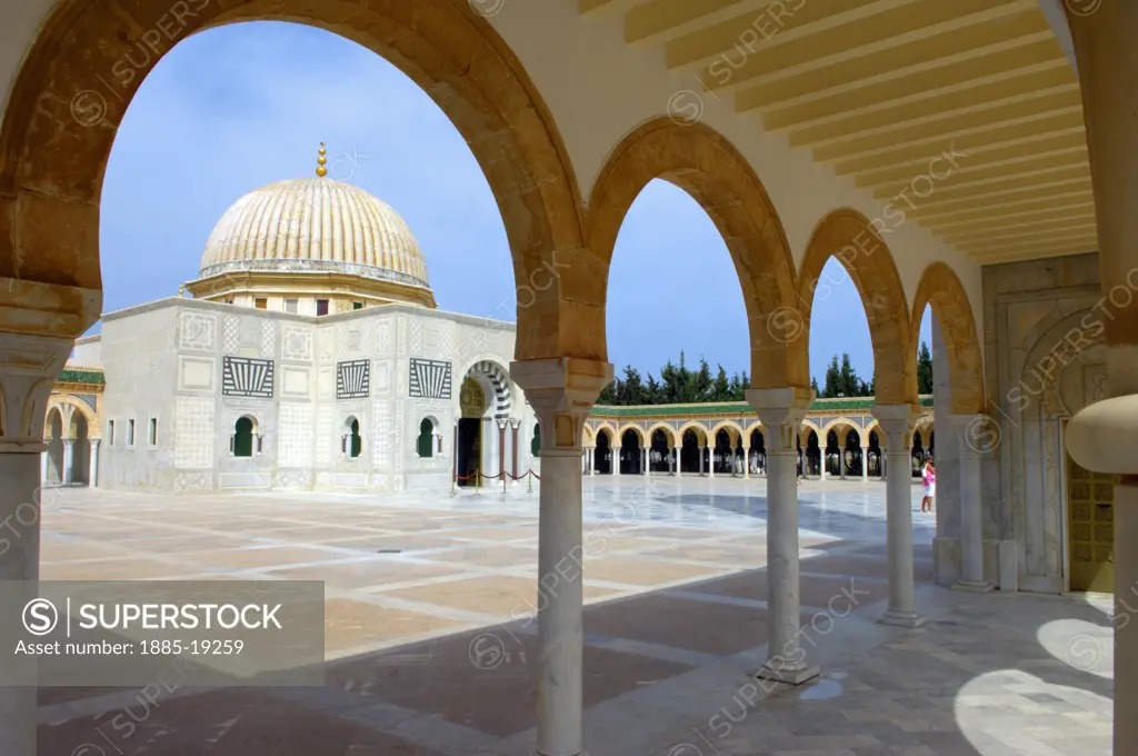 Tunisia, The Sahel, Monastir, Mausoleum of Habib Bourguiba - colonnaded courtyard