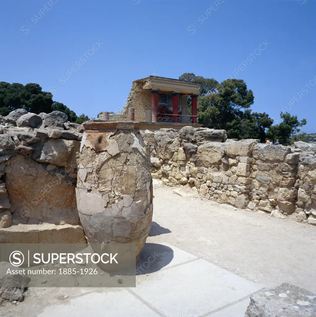 Greek Islands, Crete, Knossos, View with large urn 