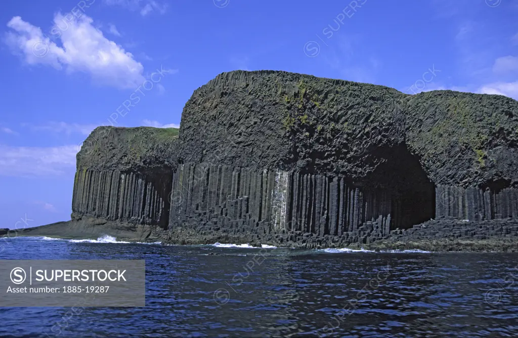 UK - Scotland, Argyll, Isle of Staffa, View of cliffs from sea - Fingals Cave