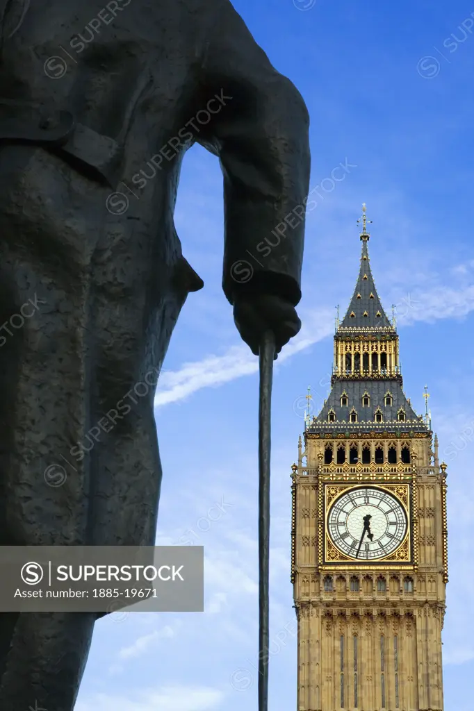 UK - England, , London, Statue of Churchill and Big Ben