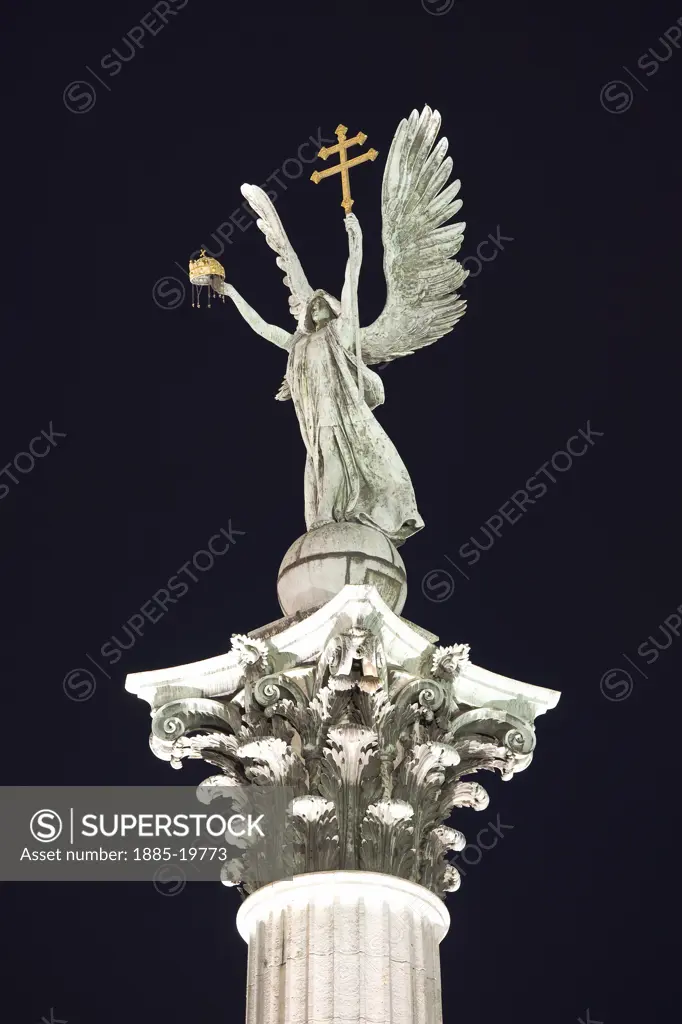 Hungary, , Budapest, Heroes Square - Angel Gabriel statue