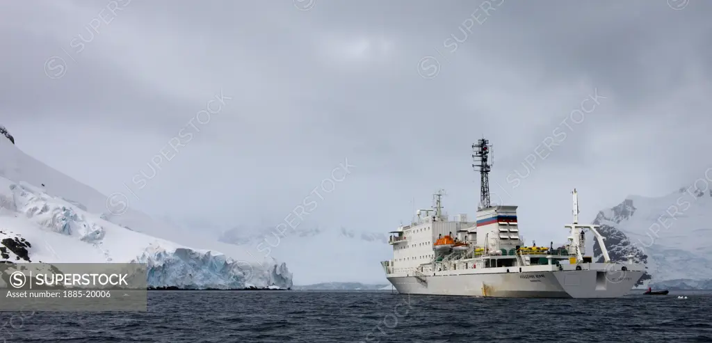 Antarctica, , Pleneau Island, Russian research vessel and tourist ship - Akademik Ioffe