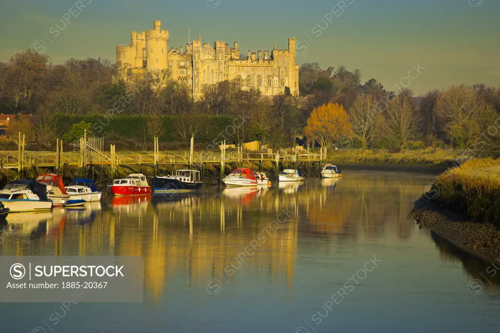 UK - England, West Sussex, Arundel, Arundel Castle and River Arun