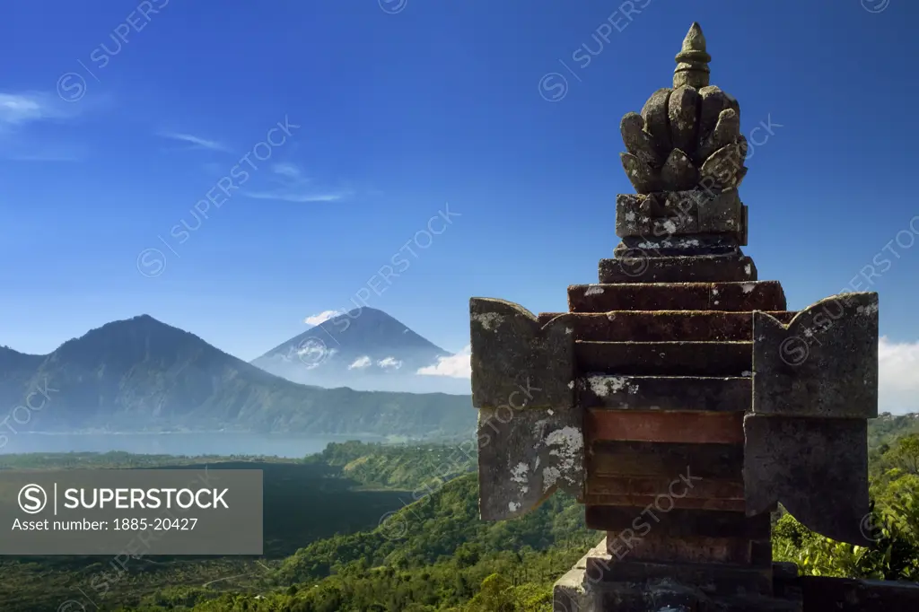 Indonesia, Bali, Kintamani, Lake Batur and Mount Batur from Pura Ulun Danu Batur