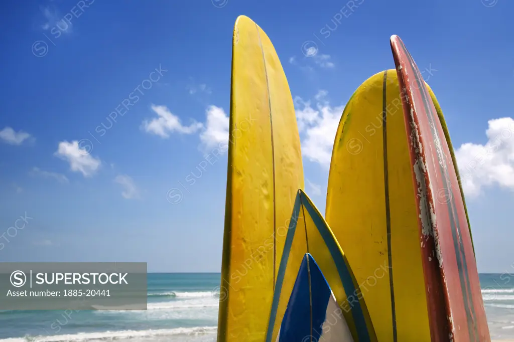 Indonesia, Bali, Kuta, Surfboards on Kuta Beach