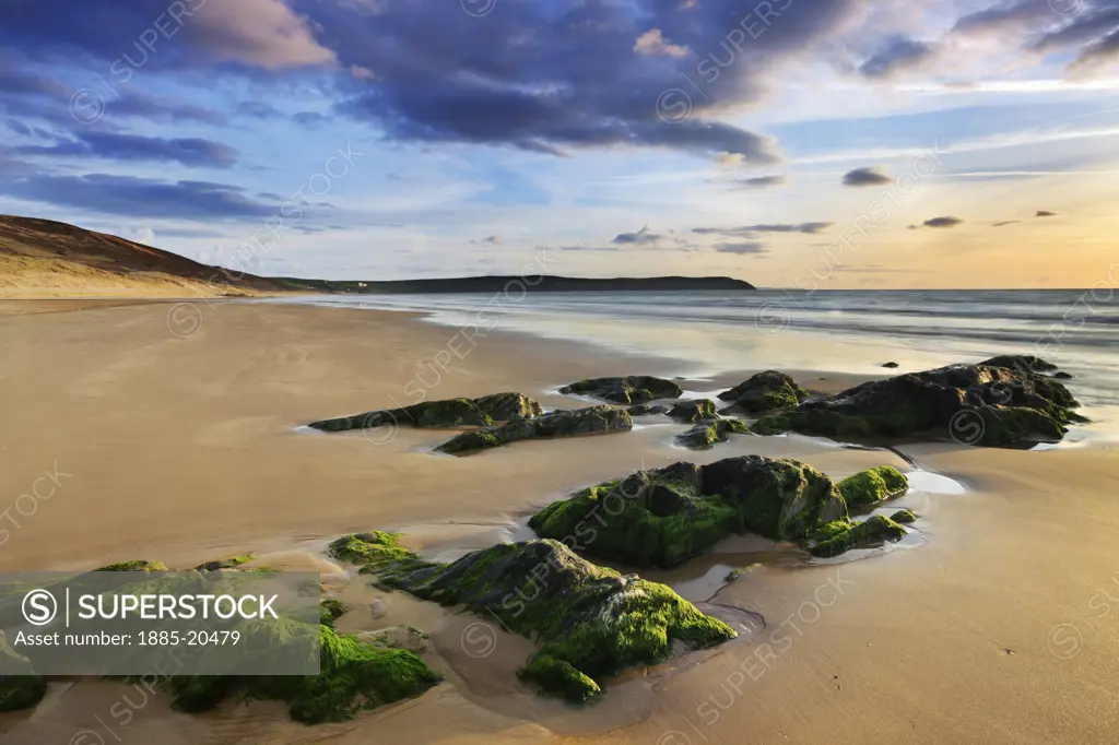 UK - England, Devon, Woolacombe, Woolacombe Sands at sunset