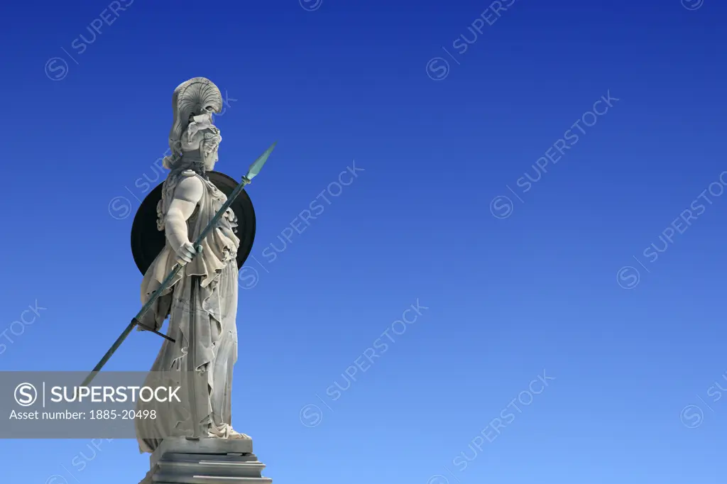 Greece, Attica, Athens, Statue of Athena outside Archaeological Museum